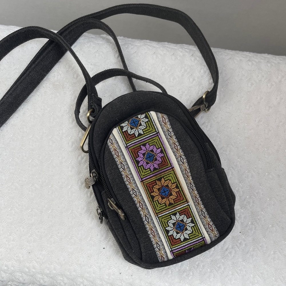Elegant Black Crossbody style Tiny Bag with Colorful Embroidery